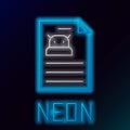 Glowing neon line Technical specification icon isolated on black background. Technical support check list, team work