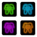 Glowing neon line Teeth with braces icon isolated on white background. Alignment of bite of teeth, dental row with with