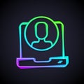 Glowing neon line Telephone 24 hours support icon isolated on black background. All-day customer support call-center