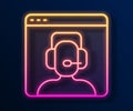 Glowing neon line Telephone 24 hours support icon isolated on black background. All-day customer support call-center