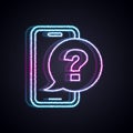 Glowing neon line Telephone 24 hours support icon isolated on black background. All-day customer support call-center