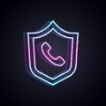 Glowing neon line Telephone 24 hours support icon isolated on black background. All-day customer support call-center