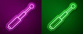 Glowing neon line Telescopic baton icon isolated on purple and green background. Vector