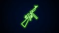 Glowing neon line Thompson tommy submachine gun icon isolated on black background. American submachine gun. 4K Video