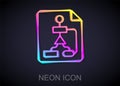 Glowing neon line Tile flowchart for program design or process management plan icon isolated on black background. Block Royalty Free Stock Photo