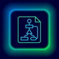 Glowing neon line Tile flowchart for program design or process management plan icon isolated on black background. Block Royalty Free Stock Photo