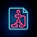 Glowing neon line Tile flowchart for program design or process management plan icon isolated on brick wall background Royalty Free Stock Photo