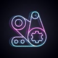 Glowing neon line Timing belt kit icon isolated on black background. Vector