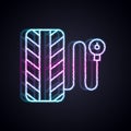 Glowing neon line Tire pressure gauge icon isolated on black background. Checking tire pressure. Gauge, manometer. Car