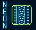 Glowing neon line Tire track icon isolated on black background. Colorful outline concept. Vector Royalty Free Stock Photo