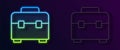 Glowing neon line Toolbox icon isolated on black background. Tool box sign. Vector