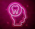 Glowing neon line Toothache icon isolated on red background. Vector