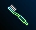 Glowing neon line Toothbrush icon isolated on black background. Colorful outline concept. Vector