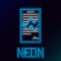 Glowing neon line Torn contract icon isolated on black background. File icon. Checklist icon. Business concept. Colorful