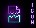Glowing neon line Torn document icon isolated on black background. Colorful outline concept. Vector Royalty Free Stock Photo