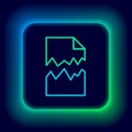 Glowing neon line Torn document icon isolated on black background. Colorful outline concept. Vector Royalty Free Stock Photo