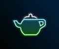 Glowing neon line Traditional Chinese tea ceremony icon isolated on black background. Teapot with cup. Colorful outline Royalty Free Stock Photo