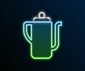 Glowing neon line Traditional Chinese tea ceremony icon isolated on black background. Teapot with cup. Colorful outline Royalty Free Stock Photo