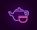 Glowing neon line Traditional Chinese tea ceremony icon isolated on black background. Teapot with cup. Colorful outline Royalty Free Stock Photo