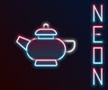 Glowing neon line Traditional Chinese tea ceremony icon isolated on black background. Teapot with cup. Colorful outline Royalty Free Stock Photo