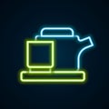 Glowing neon line Traditional tea ceremony icon isolated on black background. Teapot with cup. Colorful outline concept Royalty Free Stock Photo