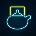 Glowing neon line Traditional tea ceremony icon isolated on black background. Teapot with cup. Colorful outline concept Royalty Free Stock Photo