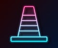Glowing neon line Traffic cone icon isolated on black background. Vector