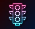 Glowing neon line Traffic light icon isolated on black background. Vector