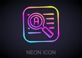 Glowing neon line Translator icon isolated on black background. Foreign language conversation icons in chat speech