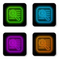 Glowing neon line Translator icon isolated on white background. Foreign language conversation icons in chat speech