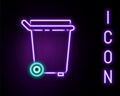 Glowing neon line Trash can icon isolated on black background. Garbage bin sign. Recycle basket icon. Office trash icon Royalty Free Stock Photo