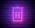 Glowing neon line Trash can icon isolated on brick wall background. Garbage bin sign. Recycle basket icon. Office trash