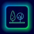 Glowing neon line Trees icon isolated on black background. Forest symbol. Colorful outline concept. Vector