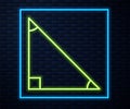 Glowing neon line Triangle math icon isolated on brick wall background. Vector Royalty Free Stock Photo