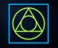 Glowing neon line Triangle math icon isolated on brick wall background. Vector Royalty Free Stock Photo