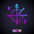 Glowing neon line Trigonometric circle icon isolated on black background. Vector