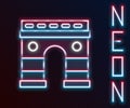 Glowing neon line Triumphal Arch icon isolated on black background. Landmark of Paris, France. Colorful outline concept Royalty Free Stock Photo