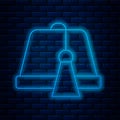 Glowing neon line Turkish hat icon isolated on brick wall background. Vector