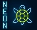 Glowing neon line Turtle icon isolated on black background. Colorful outline concept. Vector Royalty Free Stock Photo