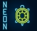 Glowing neon line Turtle icon isolated on black background. Colorful outline concept. Vector Royalty Free Stock Photo