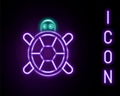 Glowing neon line Turtle icon isolated on black background. Colorful outline concept. Vector Royalty Free Stock Photo