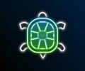 Glowing neon line Turtle icon isolated on black background. Colorful outline concept. Vector Royalty Free Stock Photo