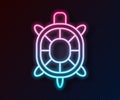 Glowing neon line Turtle icon isolated on black background. Vector