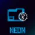 Glowing neon line Unknown document folder icon isolated on black background. File with Question mark. Hold report