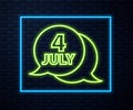 Glowing neon line USA Independence day icon isolated on brick wall background. 4th of July. United States of America Royalty Free Stock Photo