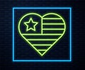 Glowing neon line USA Independence day icon isolated on brick wall background. 4th of July. United States of America Royalty Free Stock Photo