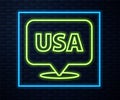 Glowing neon line USA Independence day icon isolated on brick wall background. 4th of July. United States of America Royalty Free Stock Photo