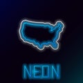 Glowing neon line USA map icon isolated on black background. Map of the United States of America. Colorful outline Royalty Free Stock Photo