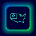 Glowing neon line USA map icon isolated on black background. Map of the United States of America. Colorful outline Royalty Free Stock Photo