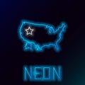 Glowing neon line USA map icon isolated on black background. Map of the United States of America. Colorful outline Royalty Free Stock Photo